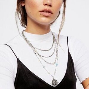 New Free People Maritzah Medallion Necklace Silver tone
